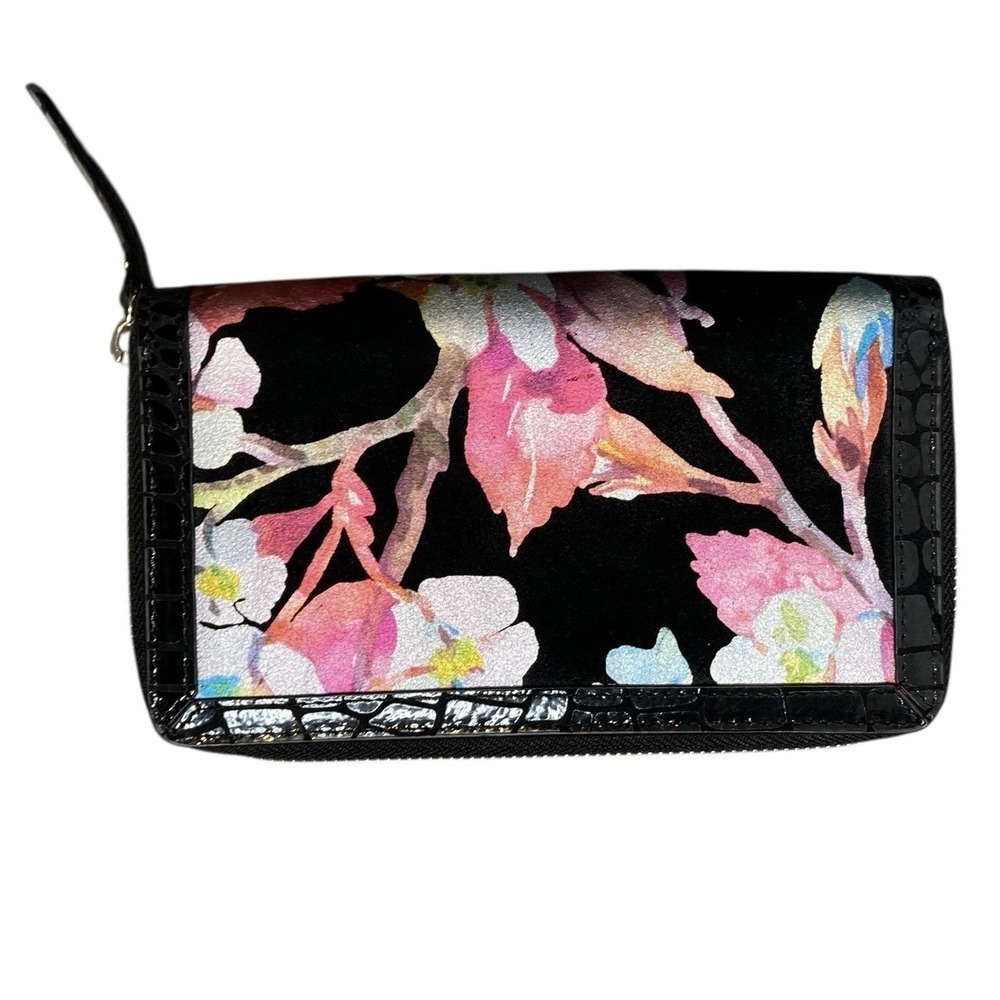 SHARIF Black Y2K Floral Wristlet Wallet Asian Vibes Art To Wear Chic Retro